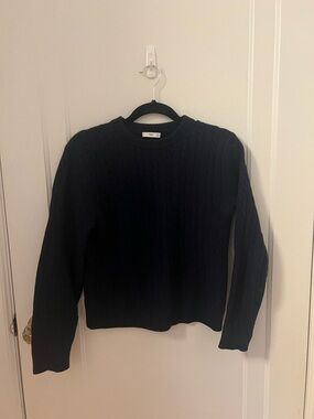 TNA navy blue Cable Knit Crewneck Sweater